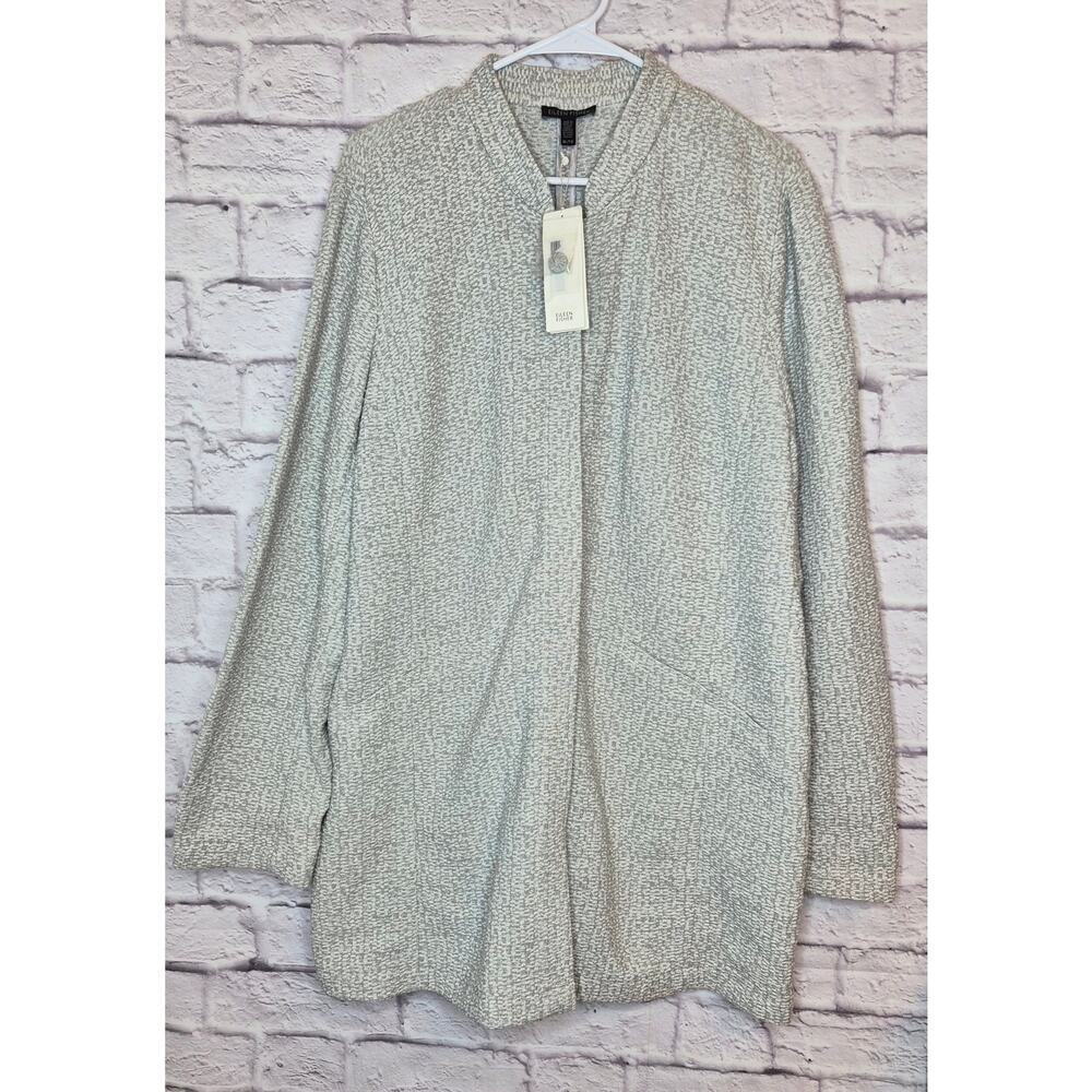 Eileen Fisher System Jacket Textural Cotton Tencel Stretch Gray White Size XL